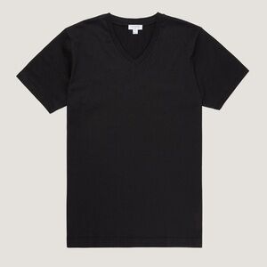 Sunspel V Neck T Shirt Black